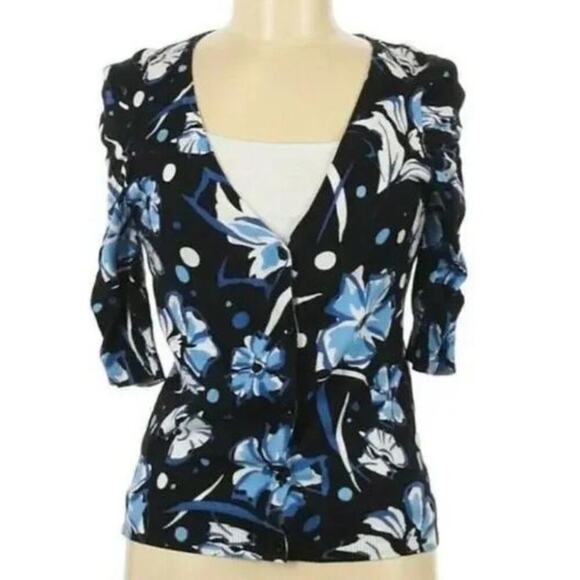 Nine West Floral V-Neck Cardigan Sweater 3/4 Sleeves Women's Size Small - Picture 1 of 6